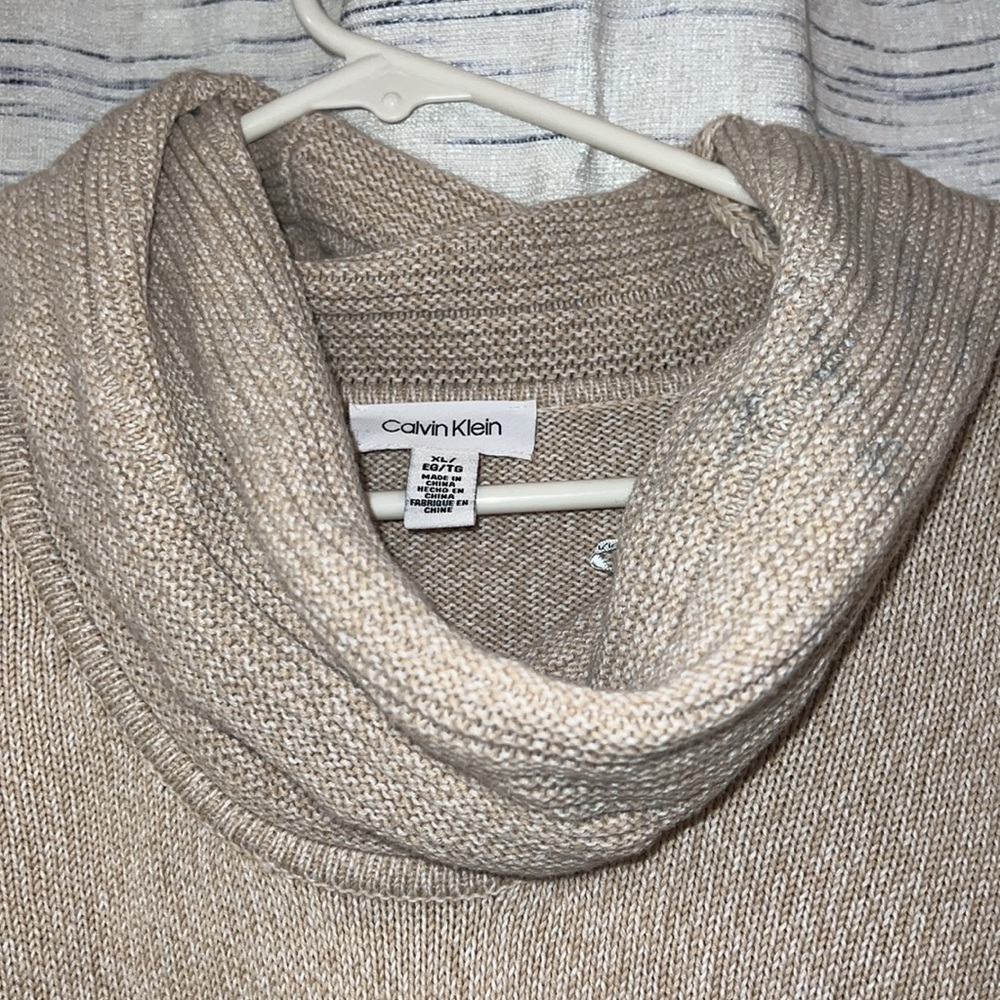 Calvin Klein Tan Cowl Neck Cotton Blend Sweater - Picture 4 of 6